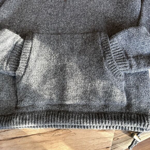 L.L. Bean Lambswool Quarter Zip Sweater Gray Plaid Collar Kangaroo Pocket - Picture 9 of 13